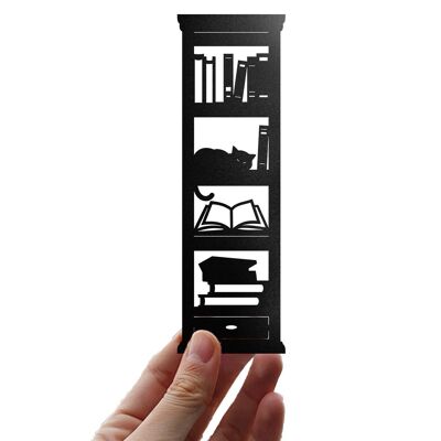 Marcapáginas Librería con gato - plástico troquelado con laser