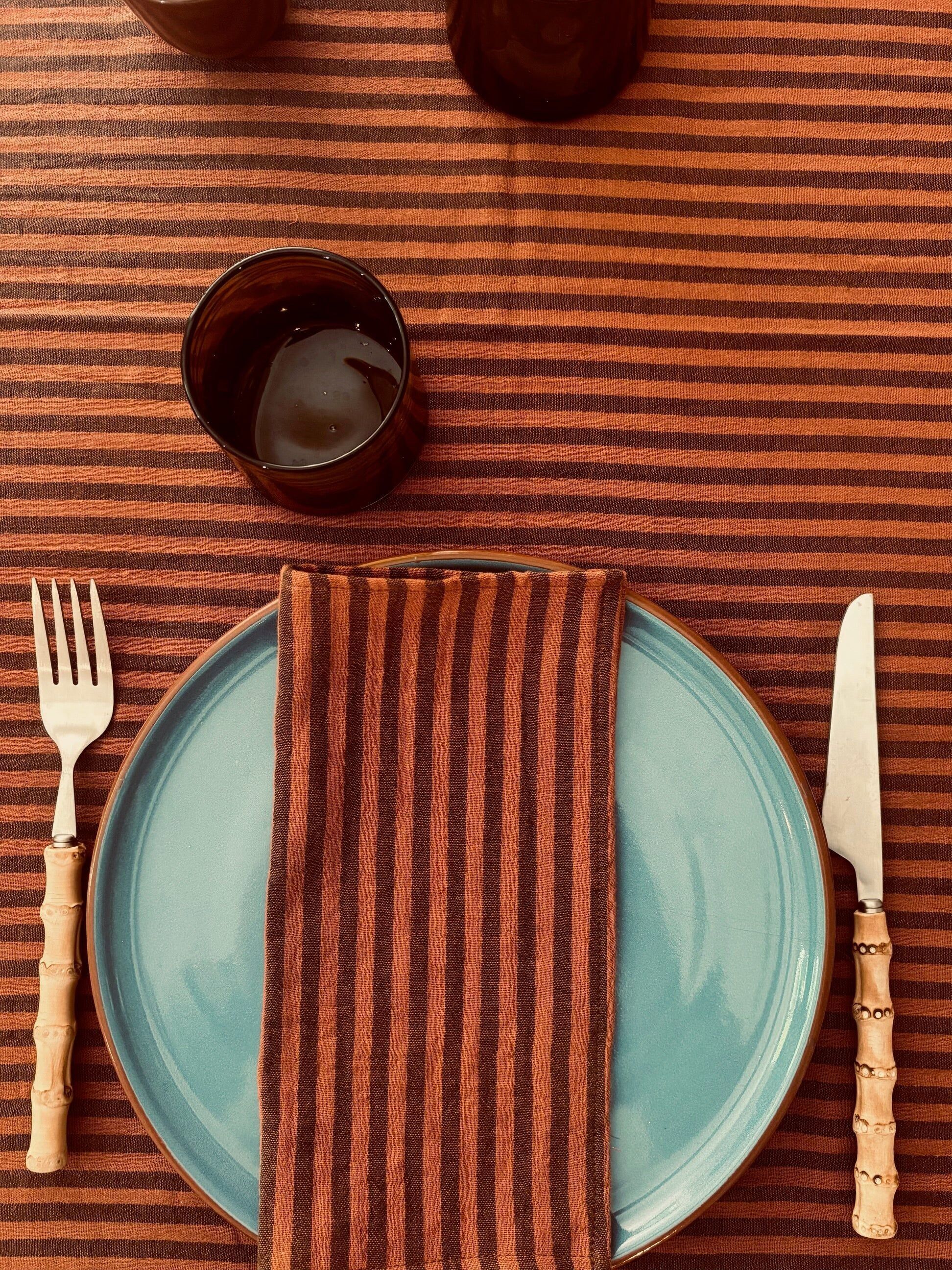 Chemin de table Rayé Toffee – Gaze de coton – 50x150cm