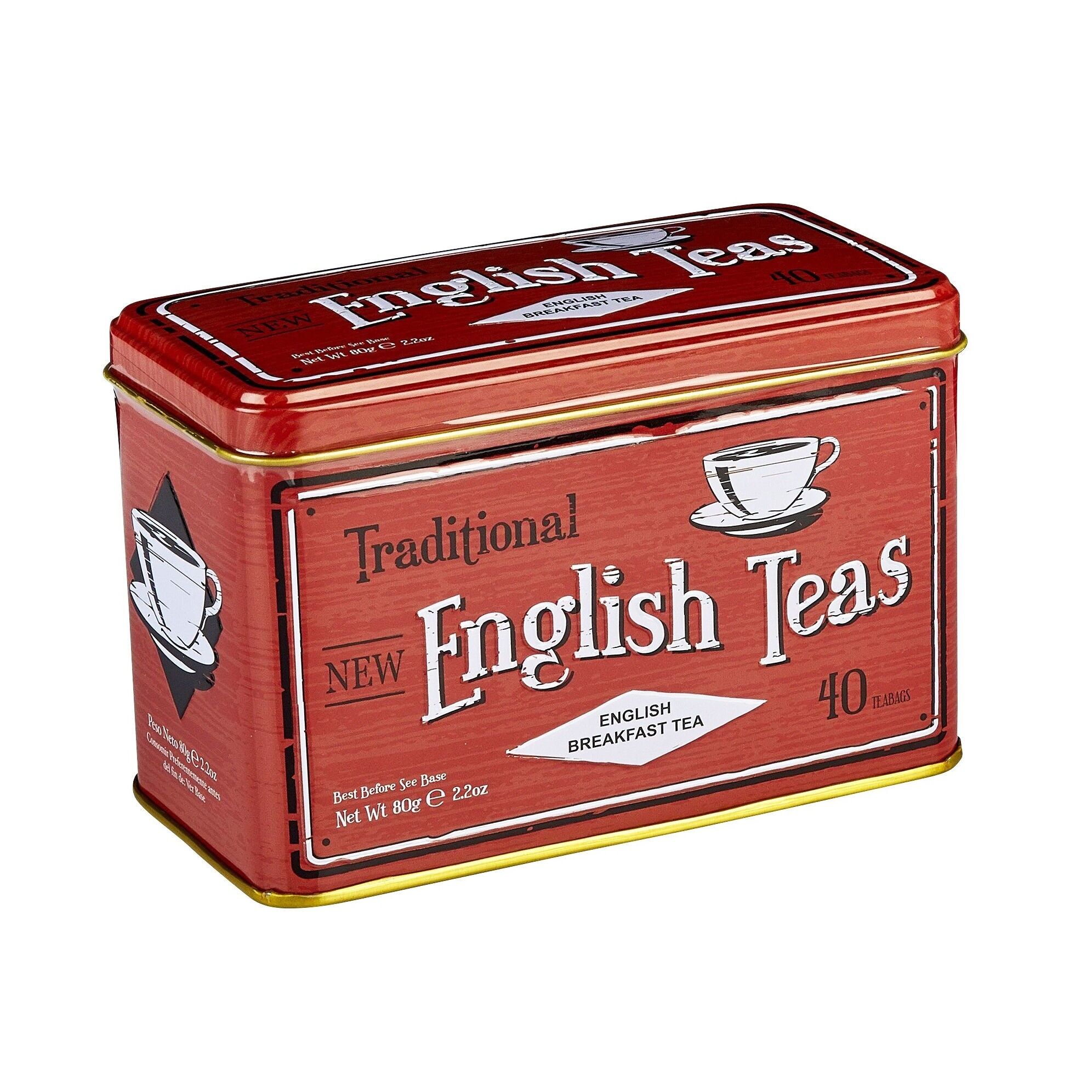 Scatola da tè rossa vintage con 40 bustine di tè English Breakfast