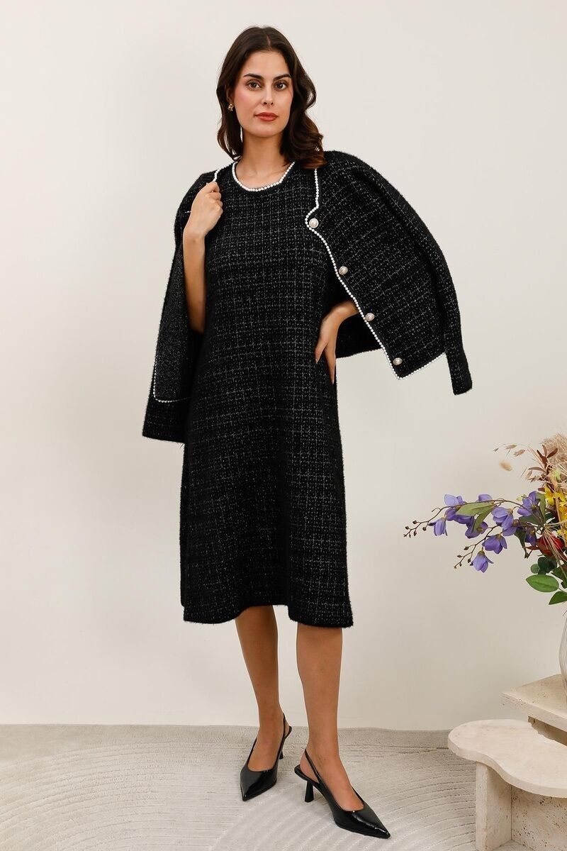 Ensemble veste et robe en fourrure douce perlés, robe sans manche - L2611 - Lusa Mode