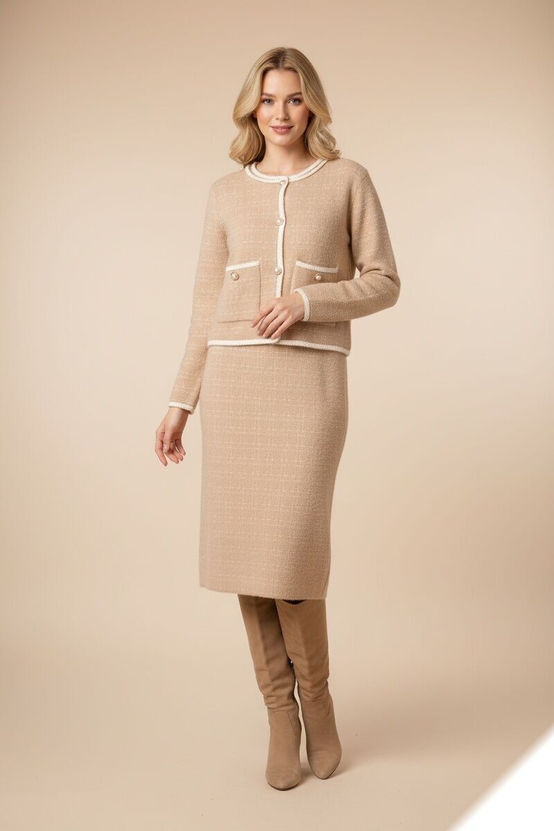 Ensemble veste et robe en fourrure douce perlés, robe sans manche - L2615 - Lusa Mode