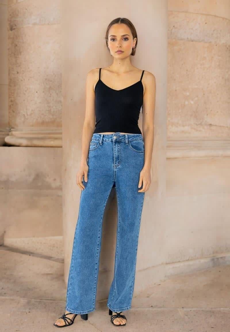 Jeans mit hoher Taille und weitem Bein - H007 - Lusa Mode