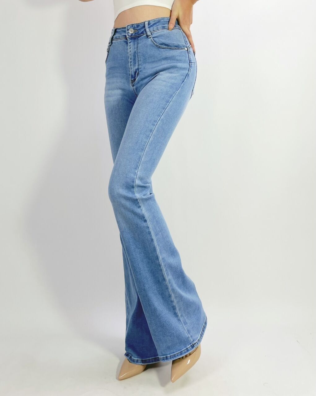 Jean flare push up monkey wash stretch à 5 poches T38-T46 - L8838 - Lusa Mode