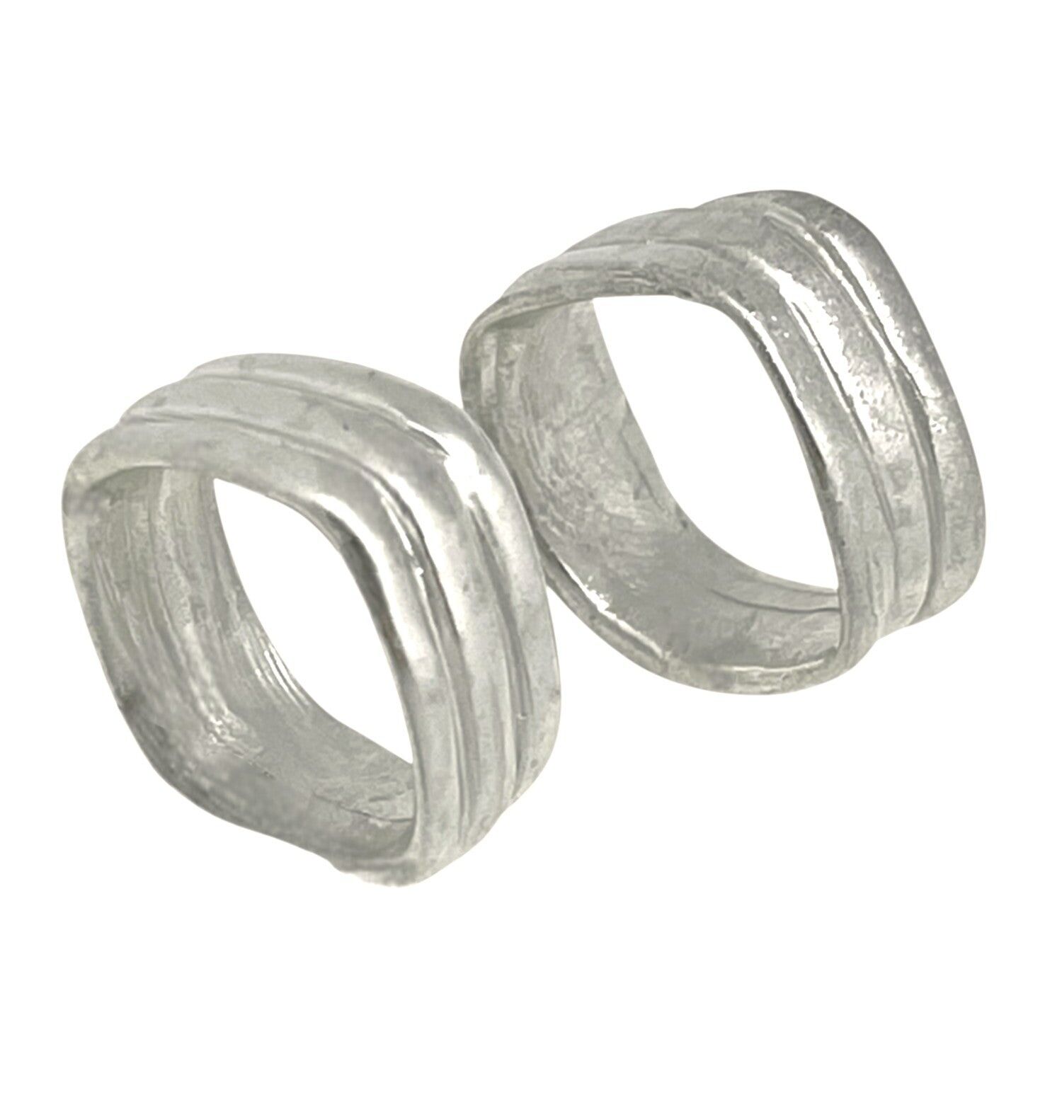 Pair of square rings, 10µ sterling silver lines