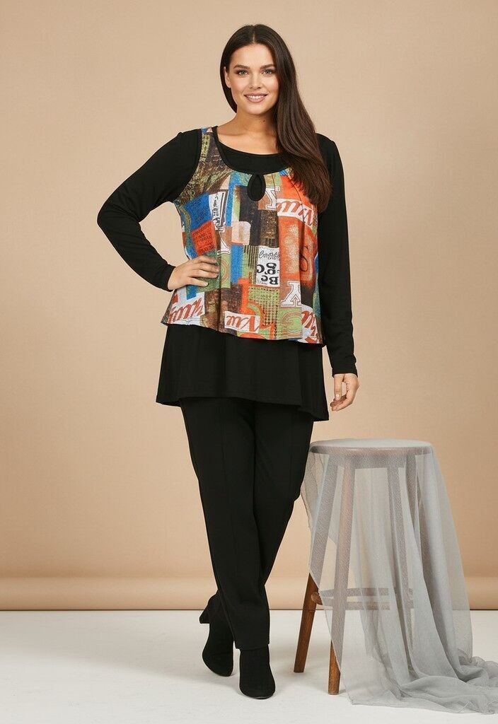 Orange bedrucktes Pullover- und Oberteil-Set in Übergröße (A239)