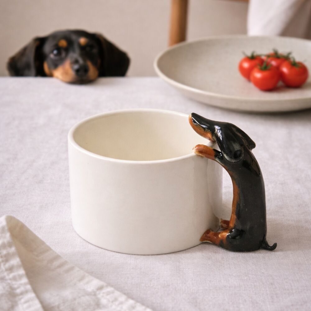 Tazza in ceramica fatta a mano a forma di cane - Regalo per gli amanti dei cani (300 ml)