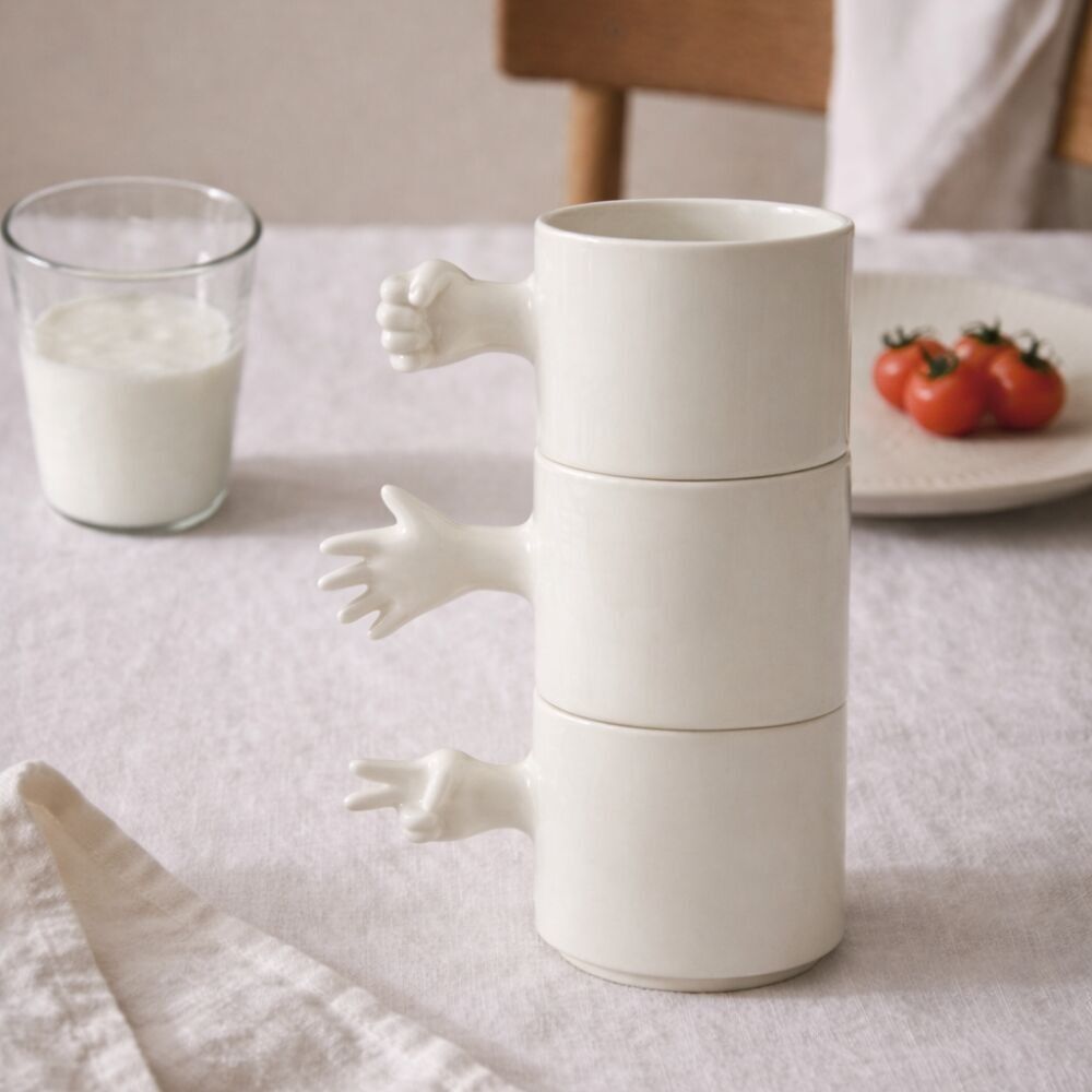 Set di tazze in ceramica Gestures-Sasso-carta-forbici (110 ml)