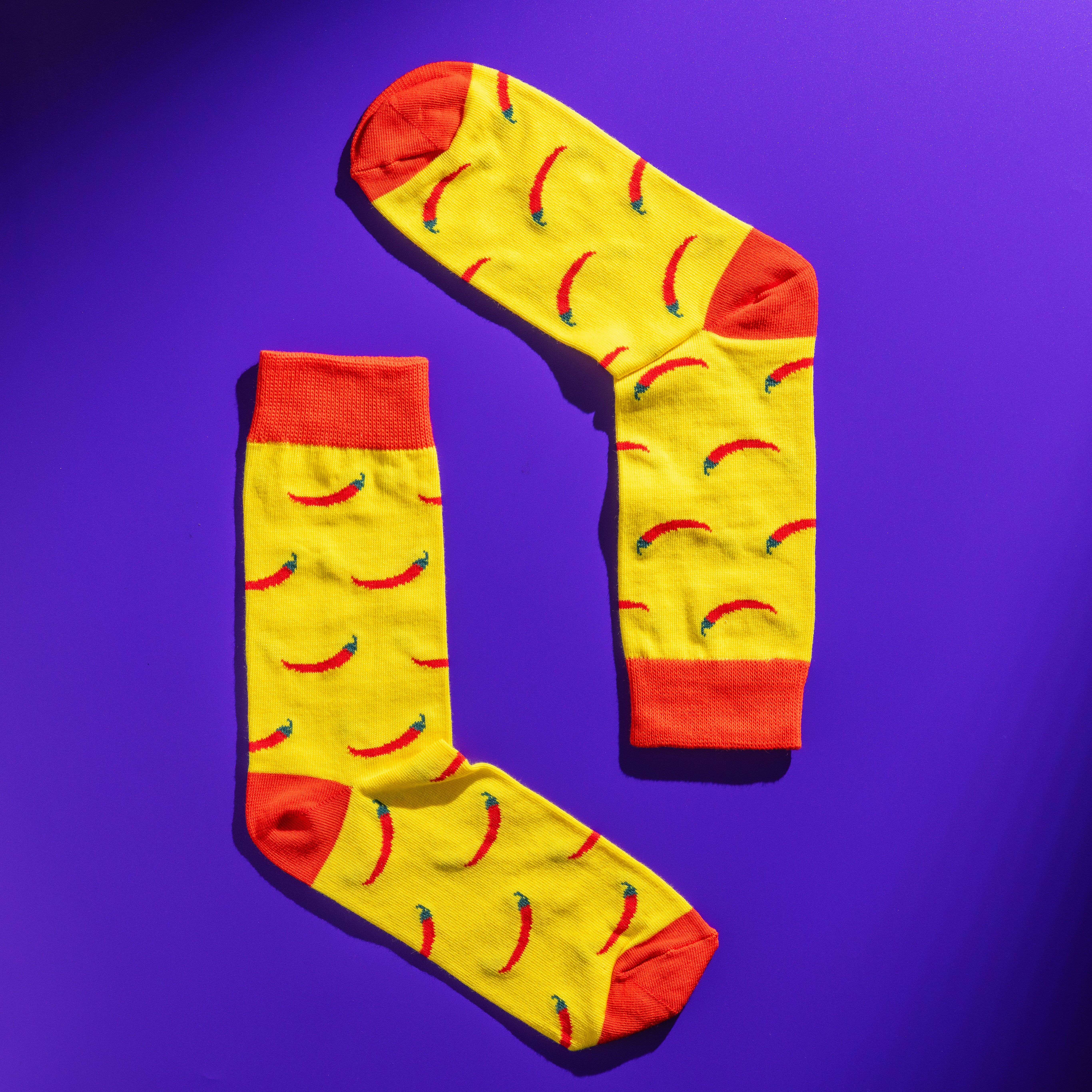 Chaussettes de luxe colorées au piment pour hommes | Coton égyptien de qualité supérieure | Motif jaune et rouge | Cadeau pour lui | Taille 6 pour hommes au Royaume-Uni.5-11 | Chaussettes fantaisie à motifs alimentaires | Mexicaines