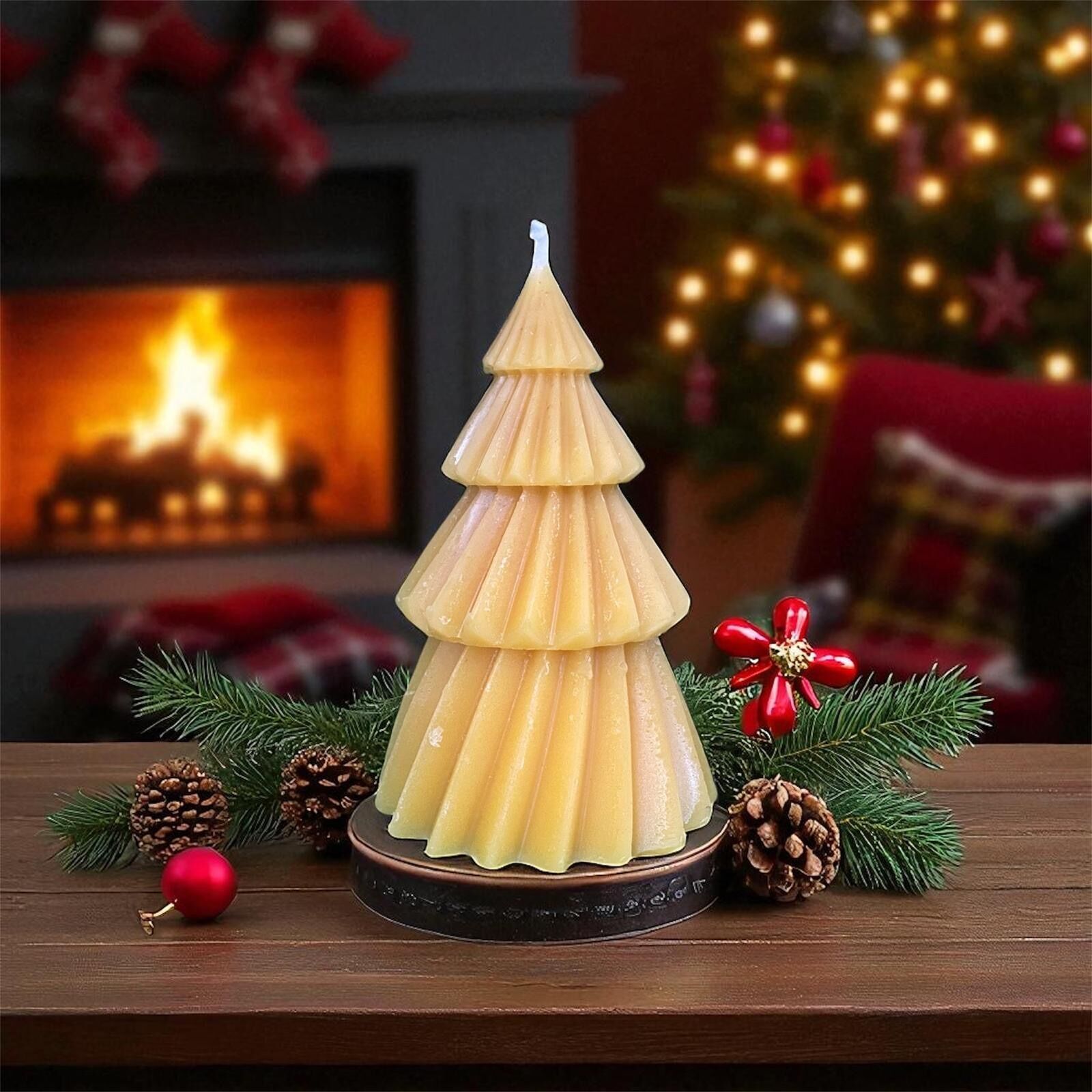 Natural beeswax fir tree candle