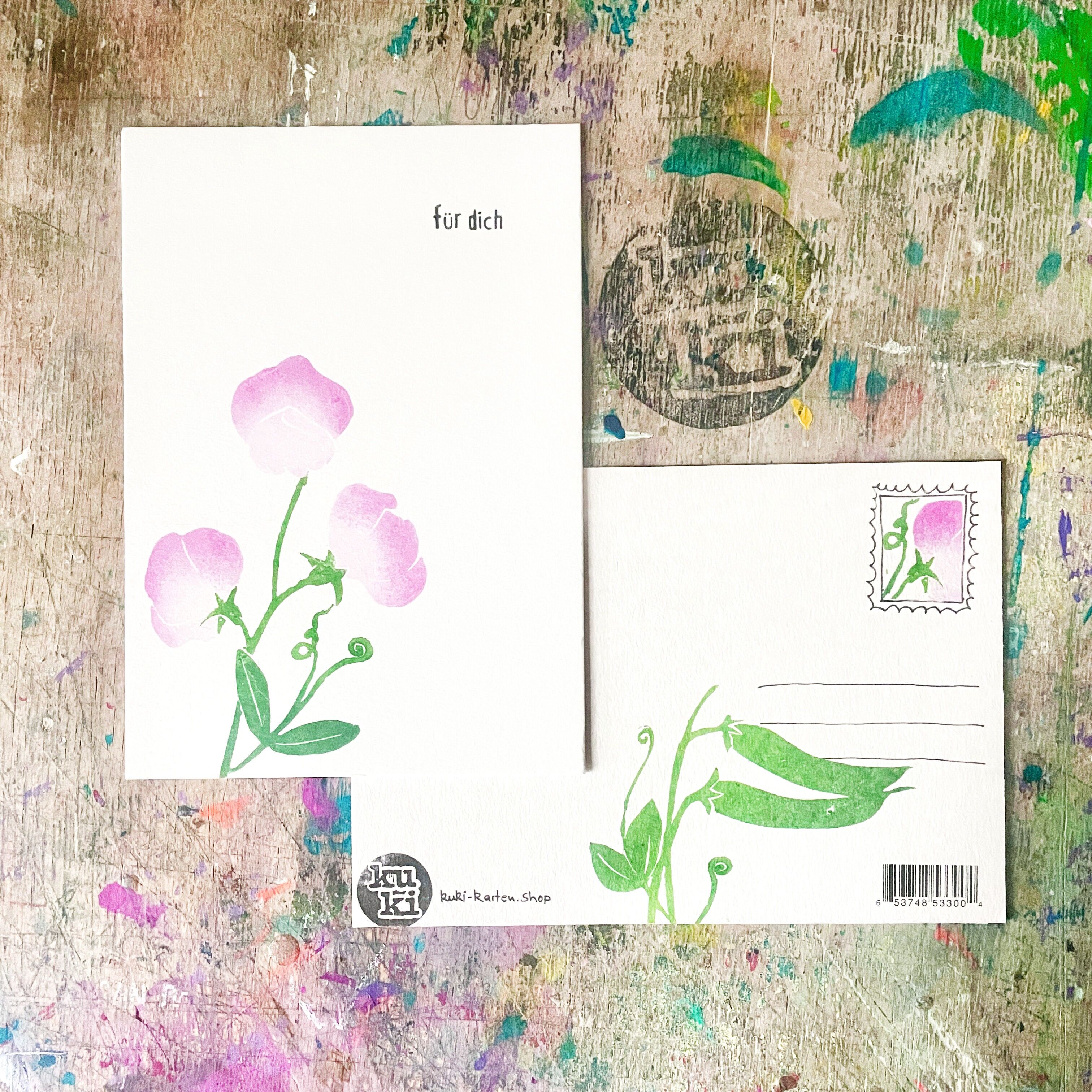 Duftwicken "für Dich" NEU  kuki Postkarte 10er Set