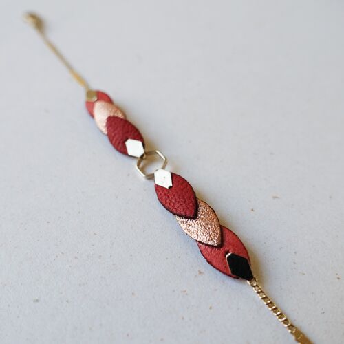Bracelet plumes de cuir 1 - Brique et corail