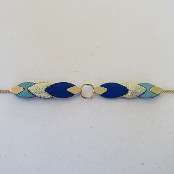 Bracelet plumes de cuir 1 - bleu gitane et bleu glacier 4