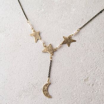 Collier Trois Étoiles Avec Pendentif Lune__Gris métal 1