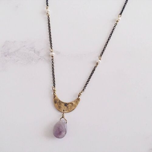 Crescent Moon Necklace Amethyst And Freshwater Pearls