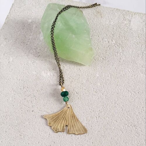 Ginkgo Leaf Necklace, Aventurine Root of Emerald