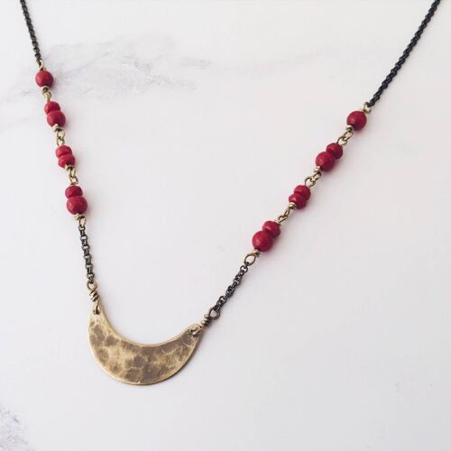 Crescent Moon Necklace, Red Bamboo Coral