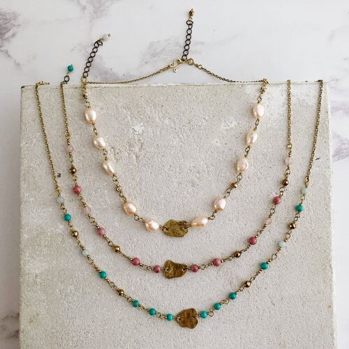 Brass Pebble Necklaces With Gemstones__Turquoise