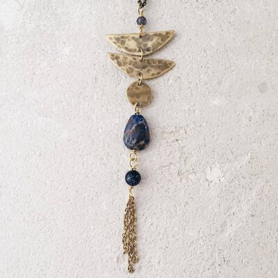 Tribal Pendant Necklace, Navy Blue Gemstones