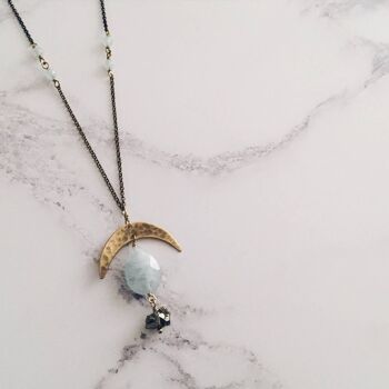 Collier croissant de lune avec aigue-marine, pyrite préhnite 5