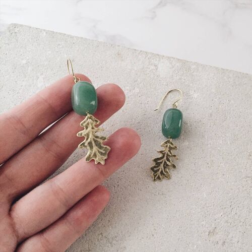 Oak Leaf Earrings, with Aventurine