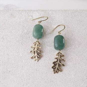 Boucles d'oreilles Feuille de Chêne, avec Aventurine 5