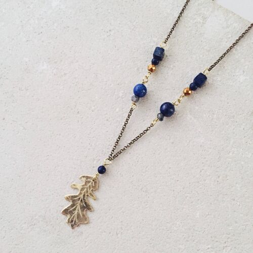 Oak Leaf Necklace, Navy Blue semiprecious stones