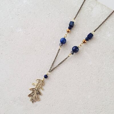 Eichenblatt-Halskette, Marineblaue Halbedelsteine