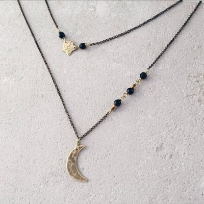 Shooting Star Double Chain Necklace, Black Onyx
