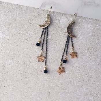 Boucles d'oreilles étoile filante, Boucles d'oreilles lune et étoiles, Onyx noir 5