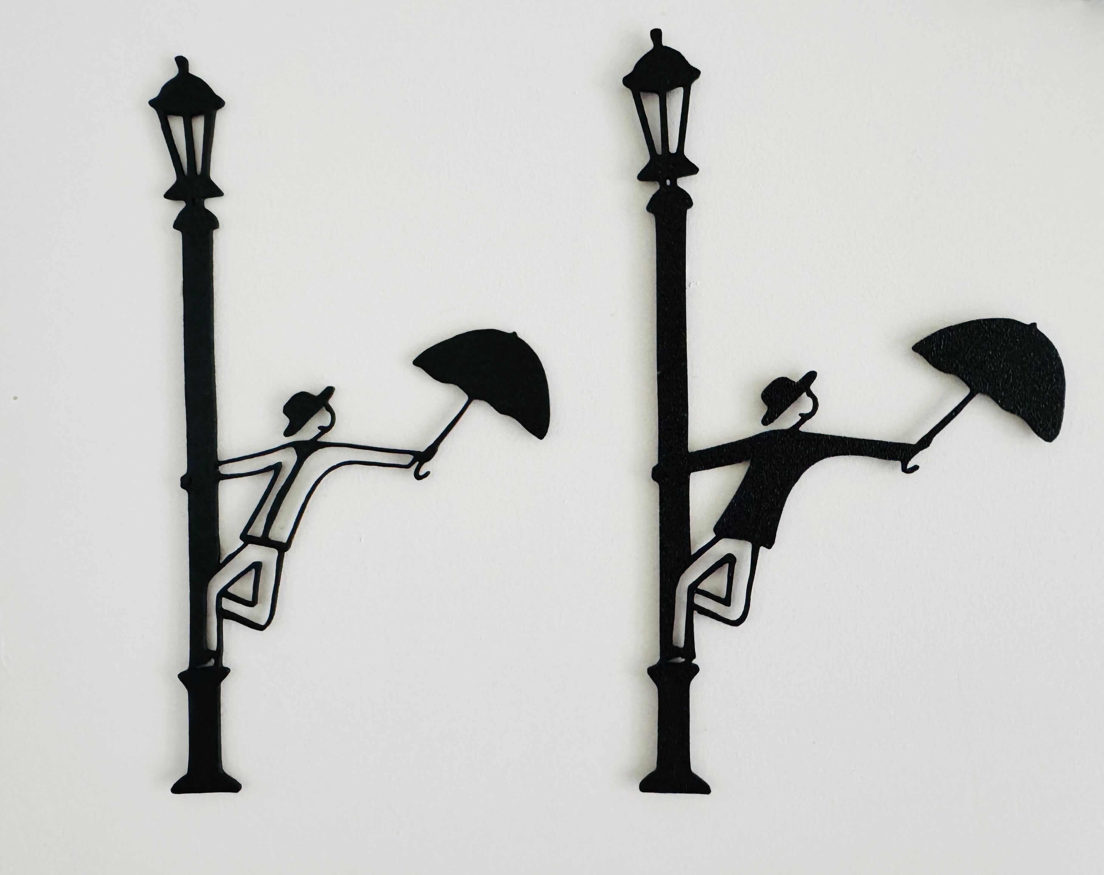 Cantando sotto la pioggia, decorazione da parete, PLA, nero, 20 cm