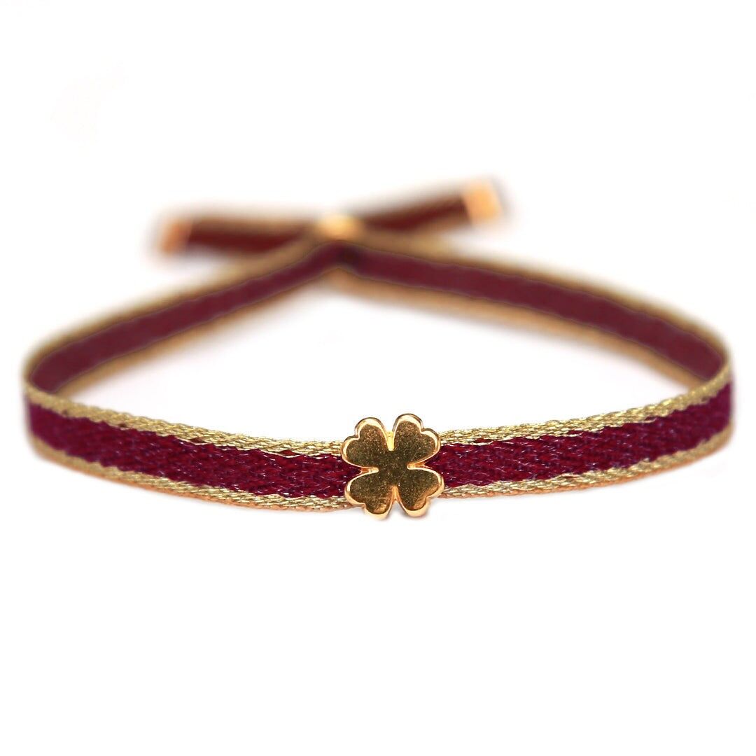 Bracciale intrecciato trifoglio bordeaux