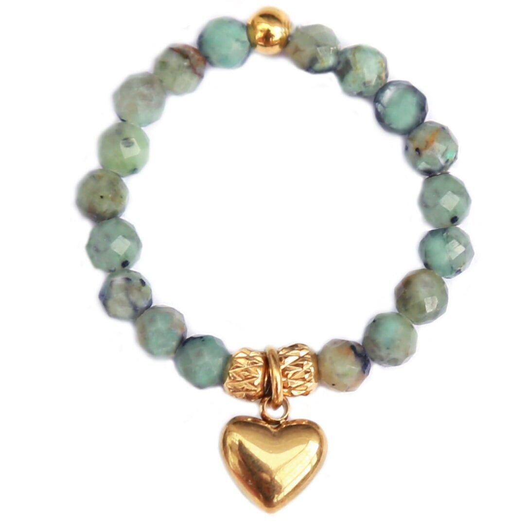 Anello sfaccettato cuore verde mare