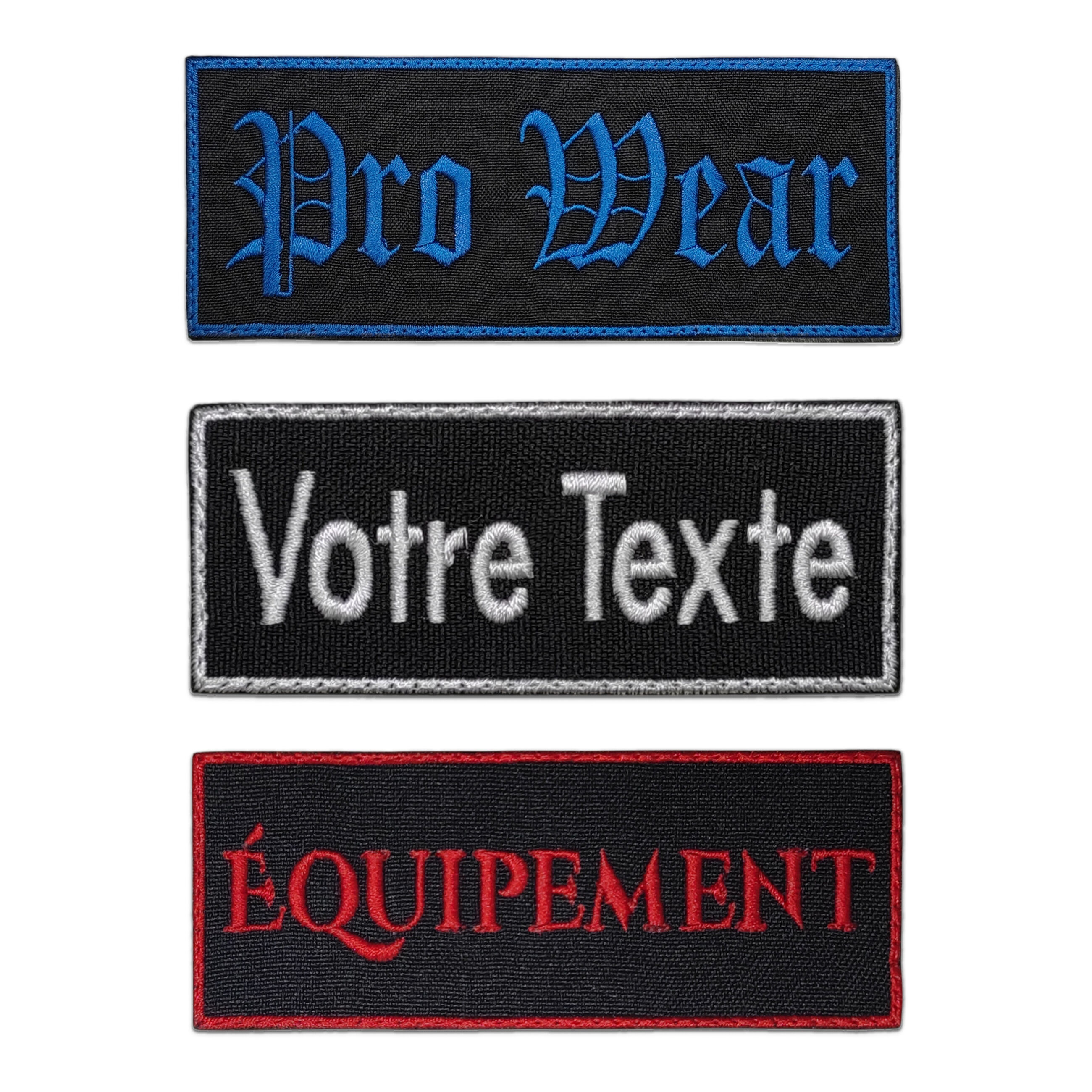 Embroidered personalised patches hook loop for clothes 9- 28 cm, personalised with name or text, rectangular hook or sew on