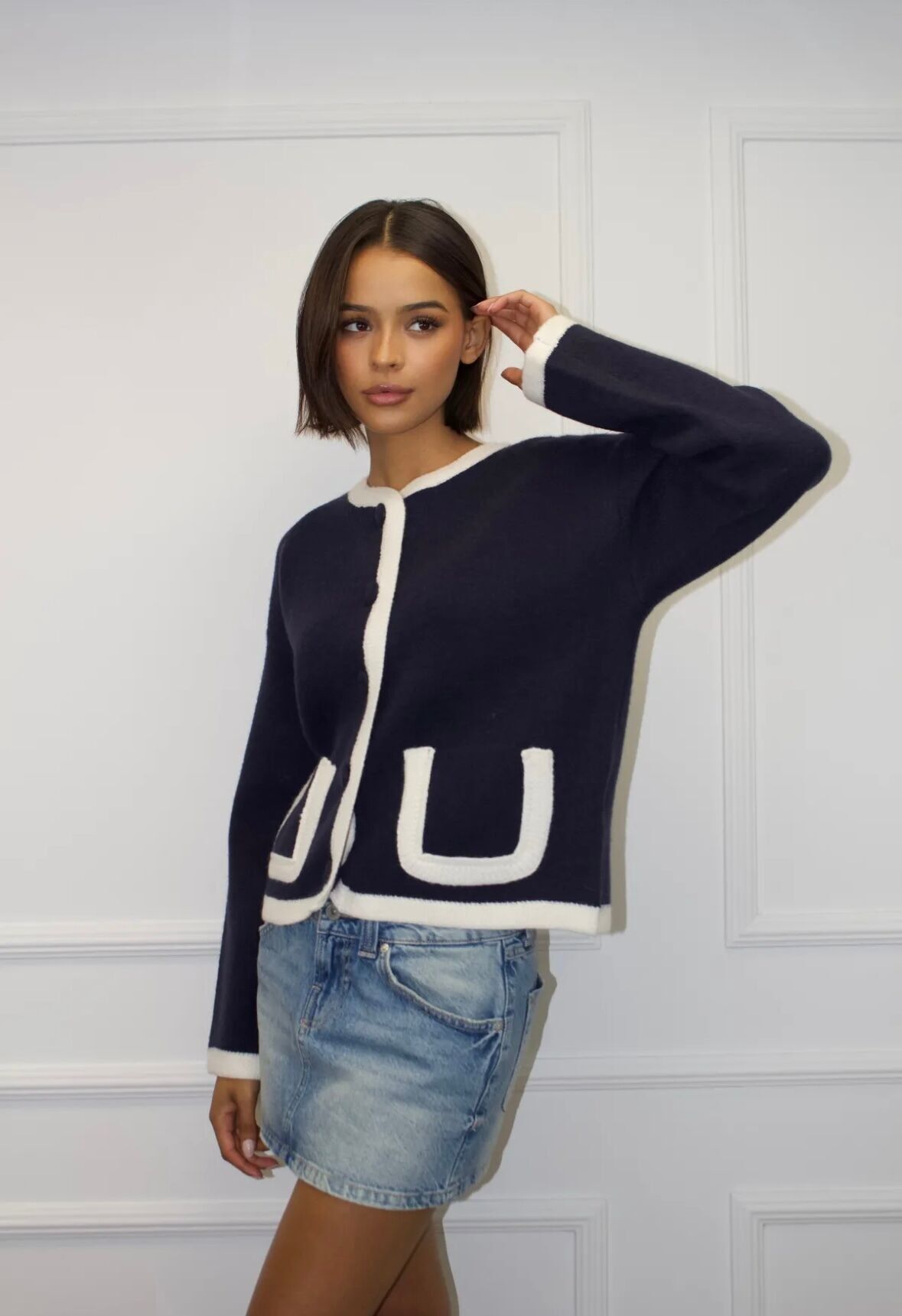 Cárdigan bicolor de moda con botones redondos - VISCOSA - 8012