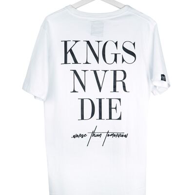 Camiseta KNGS NVR DIE blanca