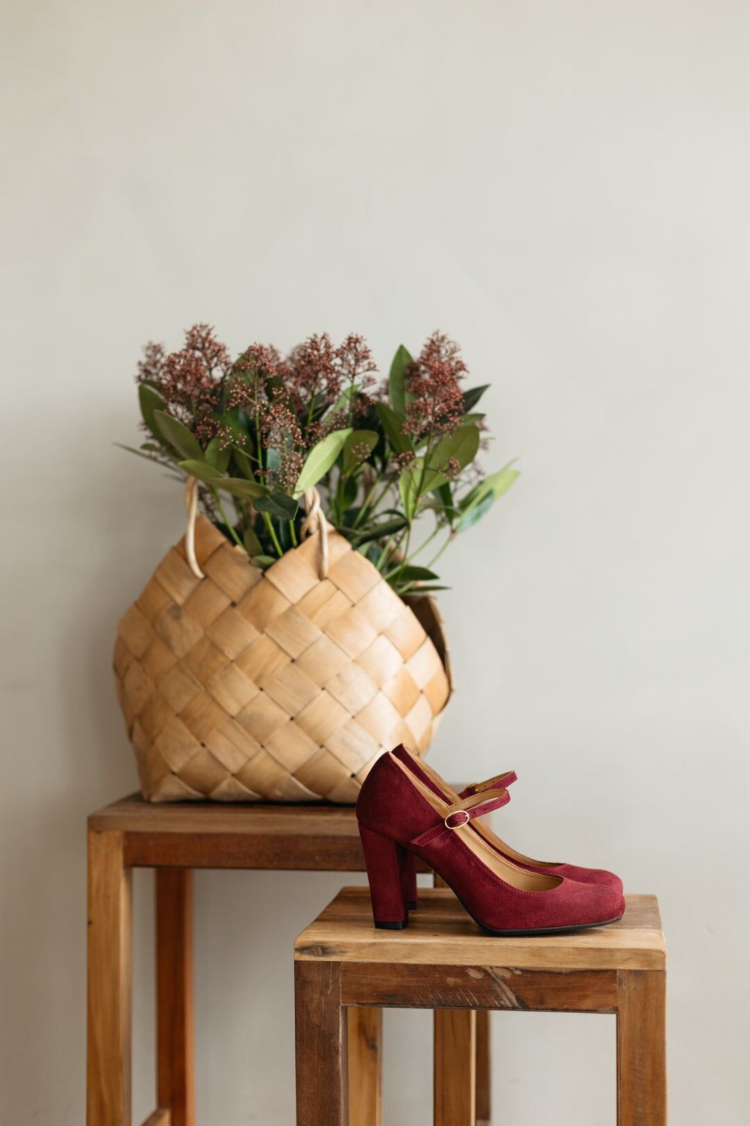 Handgefertigte Wildlederabsätze (8 cm) - Luna - Burgunder Vintage Schuhe 35-42