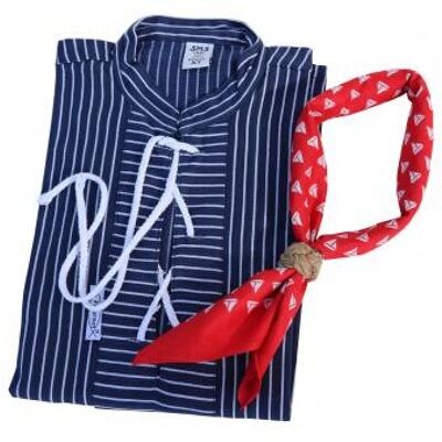 Fischerhemd Sailor breit gestreift im Set mit Nickituch und Tuchknoten - S