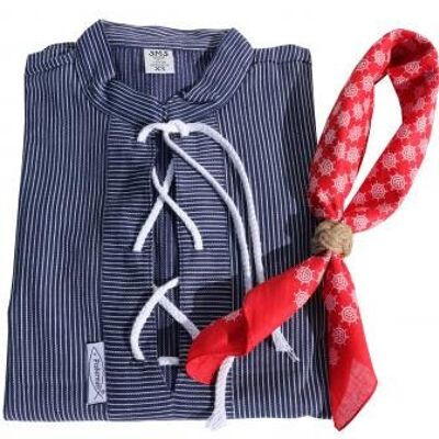 Fischerhemd Sailor schmal gestreift im Set mit Nickituch und Tuchknoten - 2XL