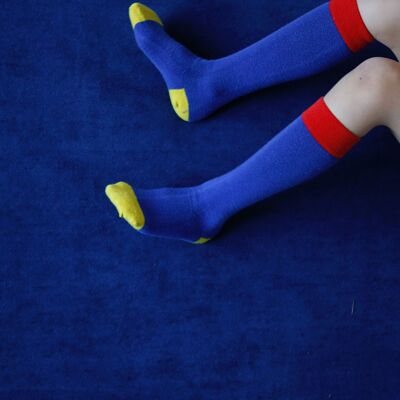 Knee high socks Blue-Yellow-Red 4Y - 6Y