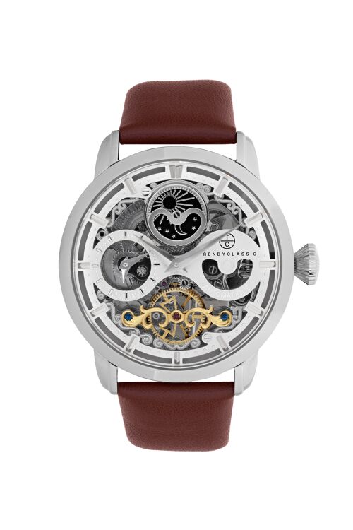 CC1056-03 - Montre homme automatique squelette Trendy Classic - Bracelet cuir véritable - Dual time - Icare