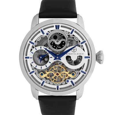 CC1056-05 - Trendy Classic automatic skeleton men's watch - Genuine leather strap - Dual time - Icare