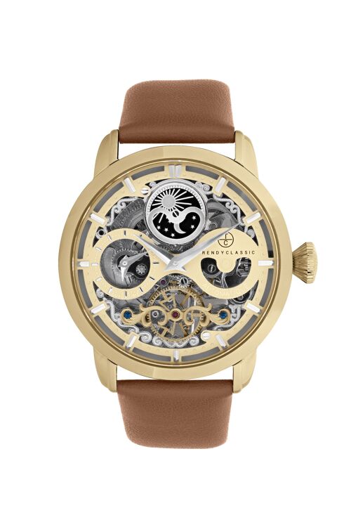 CG1056-07 - Montre homme automatique squelette Trendy Classic - Bracelet cuir véritable - Dual time - Icare