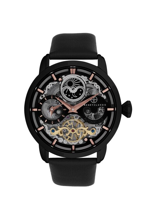 CC1056-02 - Montre homme automatique squelette Trendy Classic - Bracelet cuir véritable - Dual time - Icare