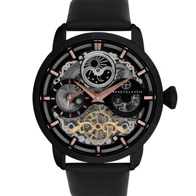 CC1056-02 - Trendy Classic skeleton automatic men's watch - Genuine leather strap - Dual time - Icare