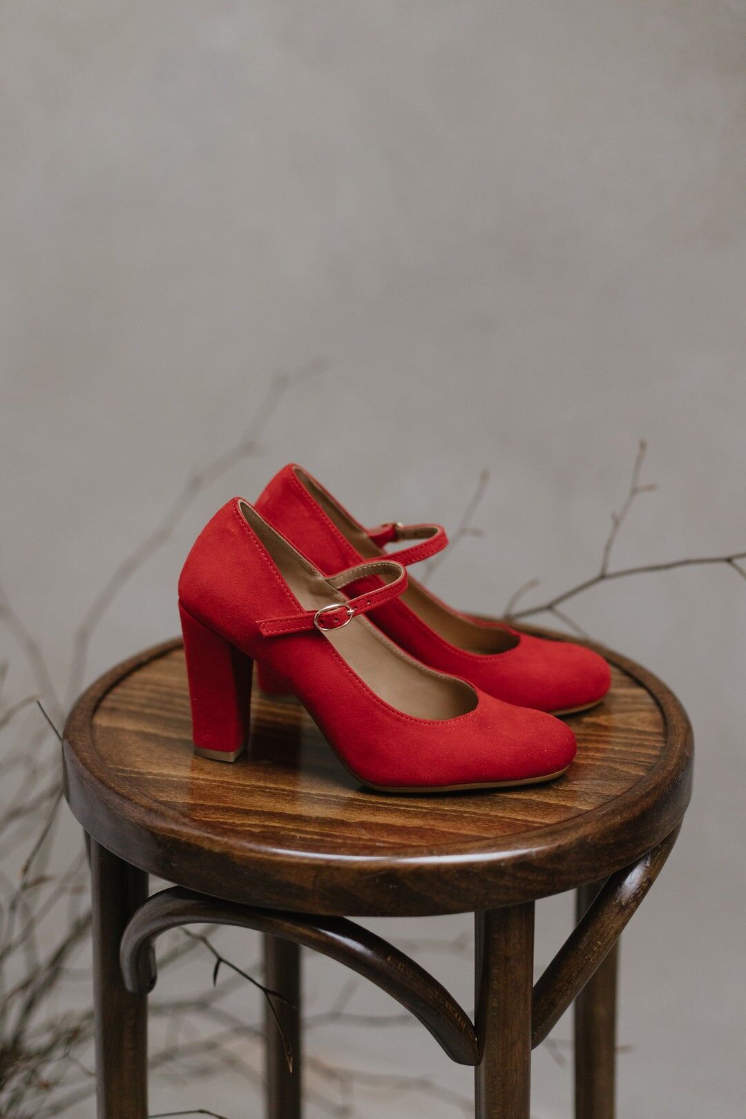 Handgefertigte Wildleder Heels (8 cm) - Luna - Rote Vintage Schuhe 35-42