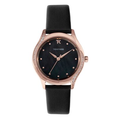 TRG10127-02 - Trendy Kiss analog women's watch - Leather strap - Case set with rhinestones - Diana