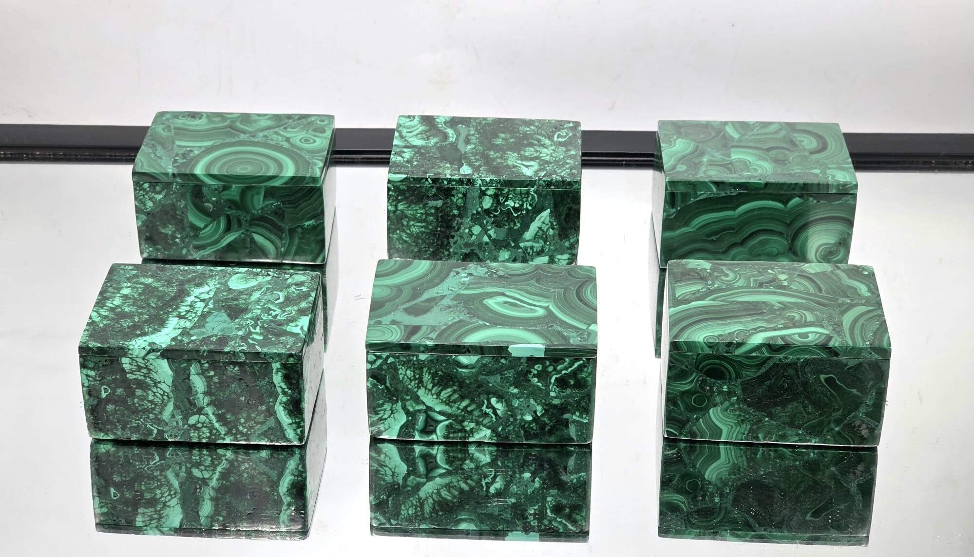 Scatola di cristallo di malachite con coperchio rimovibile