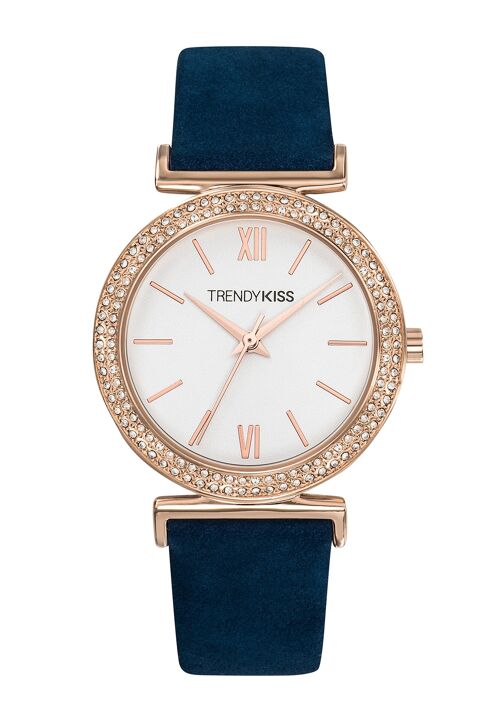 TRG10098-01U - Montre femme analogique Trendy Kiss - Bracelet nubuck - Boitier avec strass - Rose