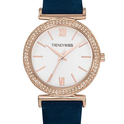 TRG10098-01U - Montre femme analogique Trendy Kiss - Bracelet nubuck - Boitier avec strass - Rose