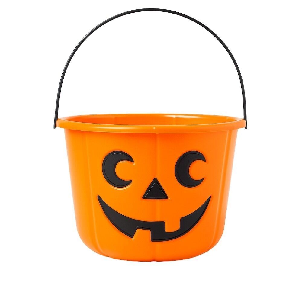 Halloween Candy Bucket Orange Rigid 14cm Pumpkin Head Design for Kids Trick Or Treat